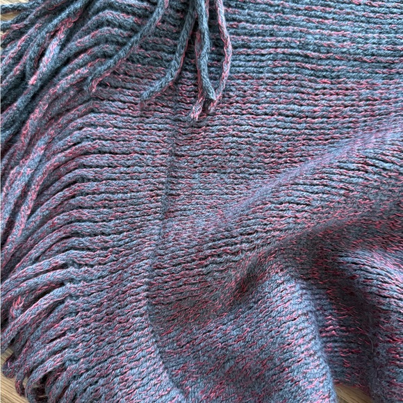 Elegant Gray and Pink Women's Poncho with Fringe - Picture 4 of 5